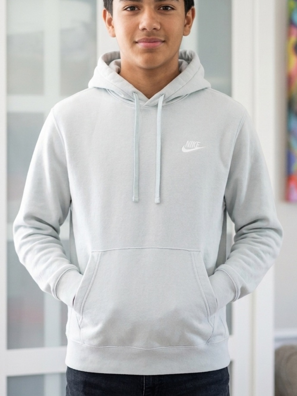 Nike Light blue Men's Hoodie White Swoosh small soft lounge casual sportswear